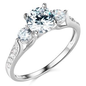 14k 3-Stone Trellis Round-Cut CZ Engagement Ring
